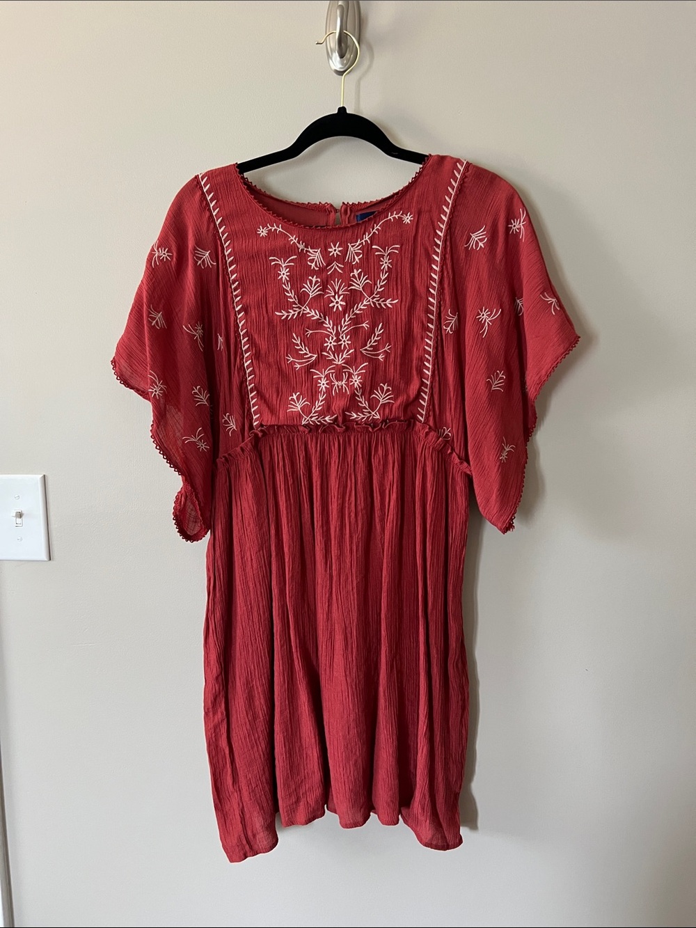Blue Rain Red Embroidered Boho Dress